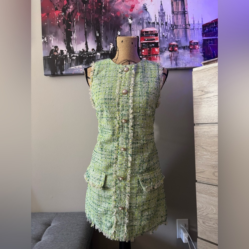 Chic Green Tweed Sleeveless Dress. Never worn.